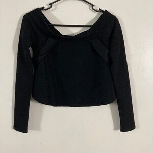 Zara Crop Top Womens Small Black Textured Off Shoulder Long Sleeve Small